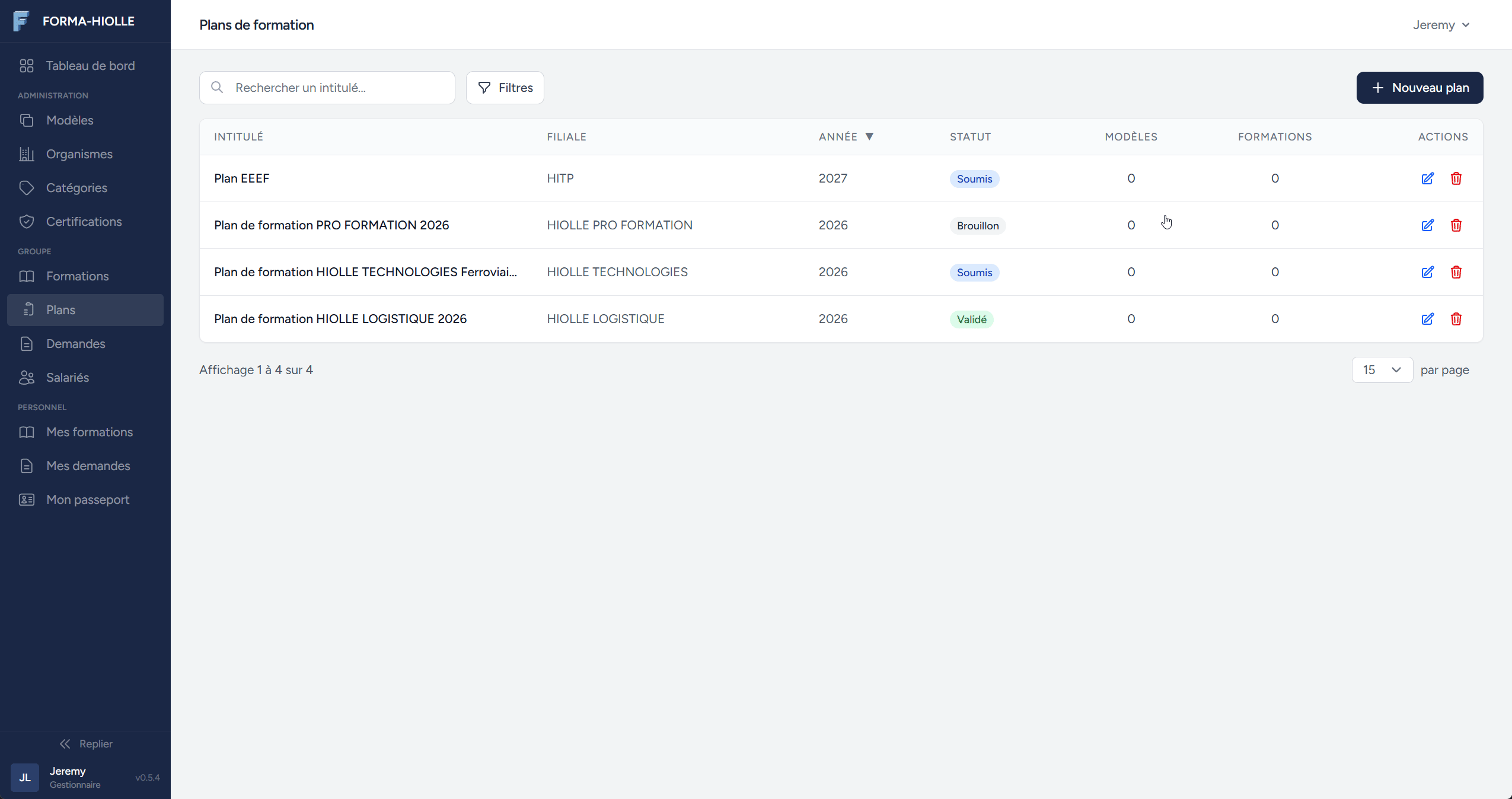 Page audit-trail vue gestionnaire, ouverture d'une entrée fraîche et diff avant/après côte à côte